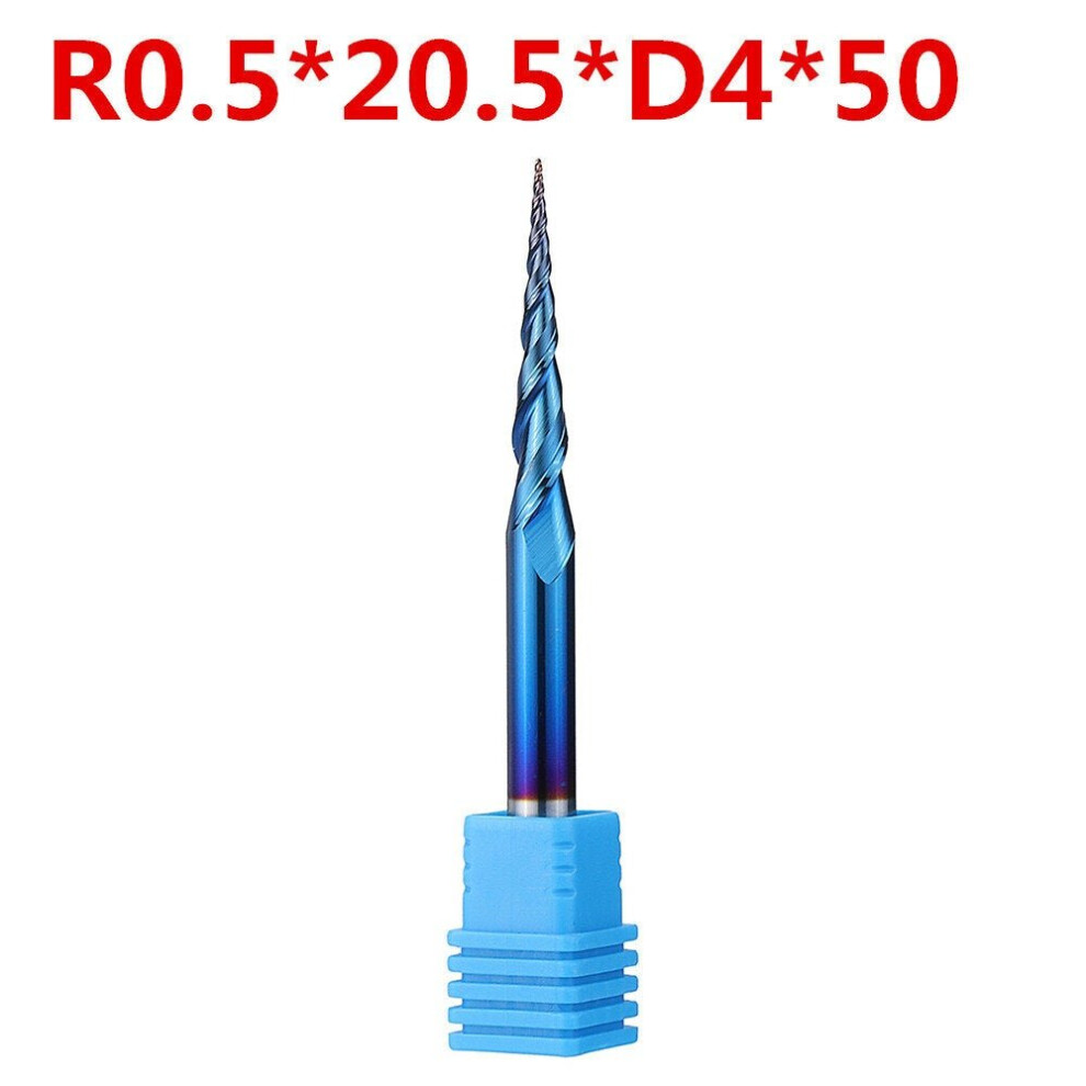 (R0.5*20.5*D4*50) NACO-blue R0.25/ R0.5/ R0.75/ R1.0 *20.5*D4*50 2 Flutes Ball Nose Milling Cutter