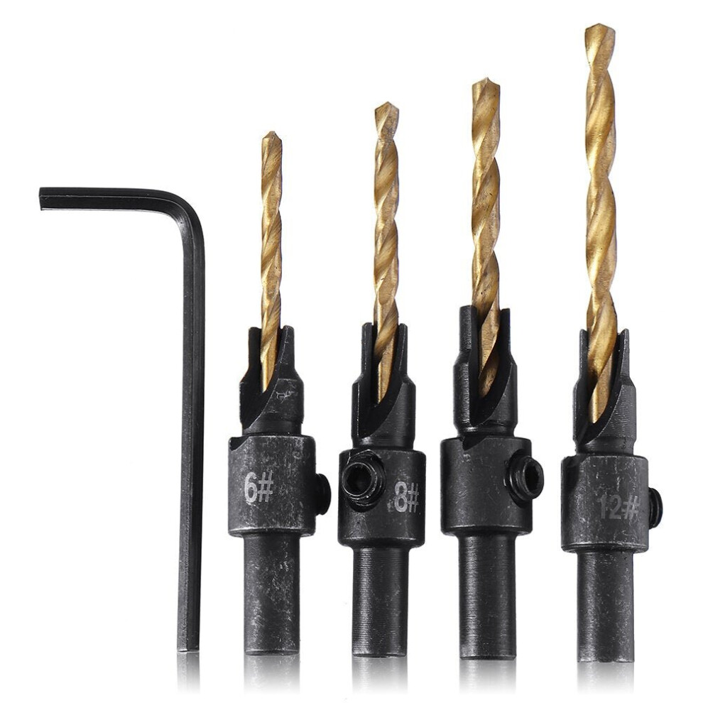 (A:2.38+2.78+3.175+3.56mm) Countersink Reamer Round Shank Chamfer Drill Bit Set Quick Change