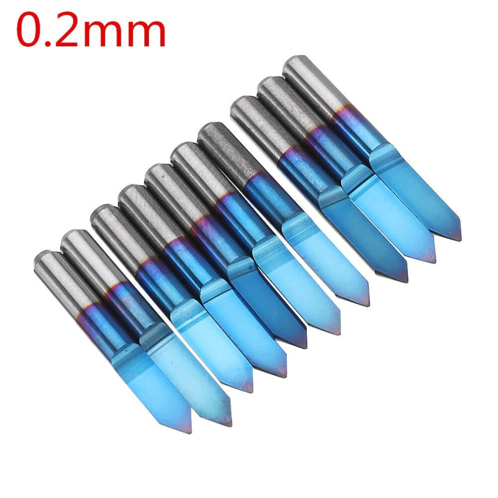 (0.2mm) 10pcs 0.1/0.2/0.3/0.4mm 60 Degree Engraving Bit Flat Bottom PCB Engraving Bit Blue NANO Coated Carbide CNC Router Tool