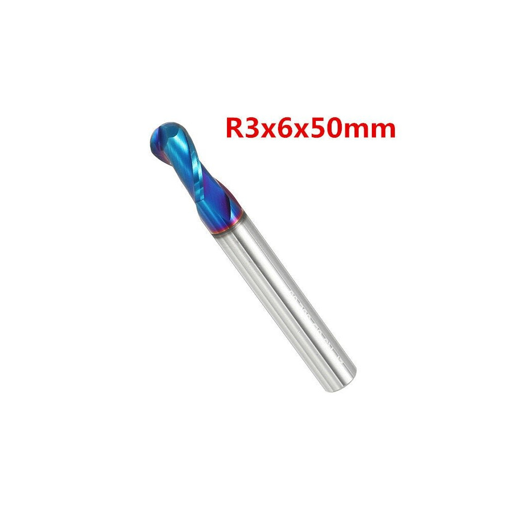 (3) R0.5-R3 2 Flutes Tungsten Carbide End Mill HRC65 NACO Coated Ball Nose Cutter