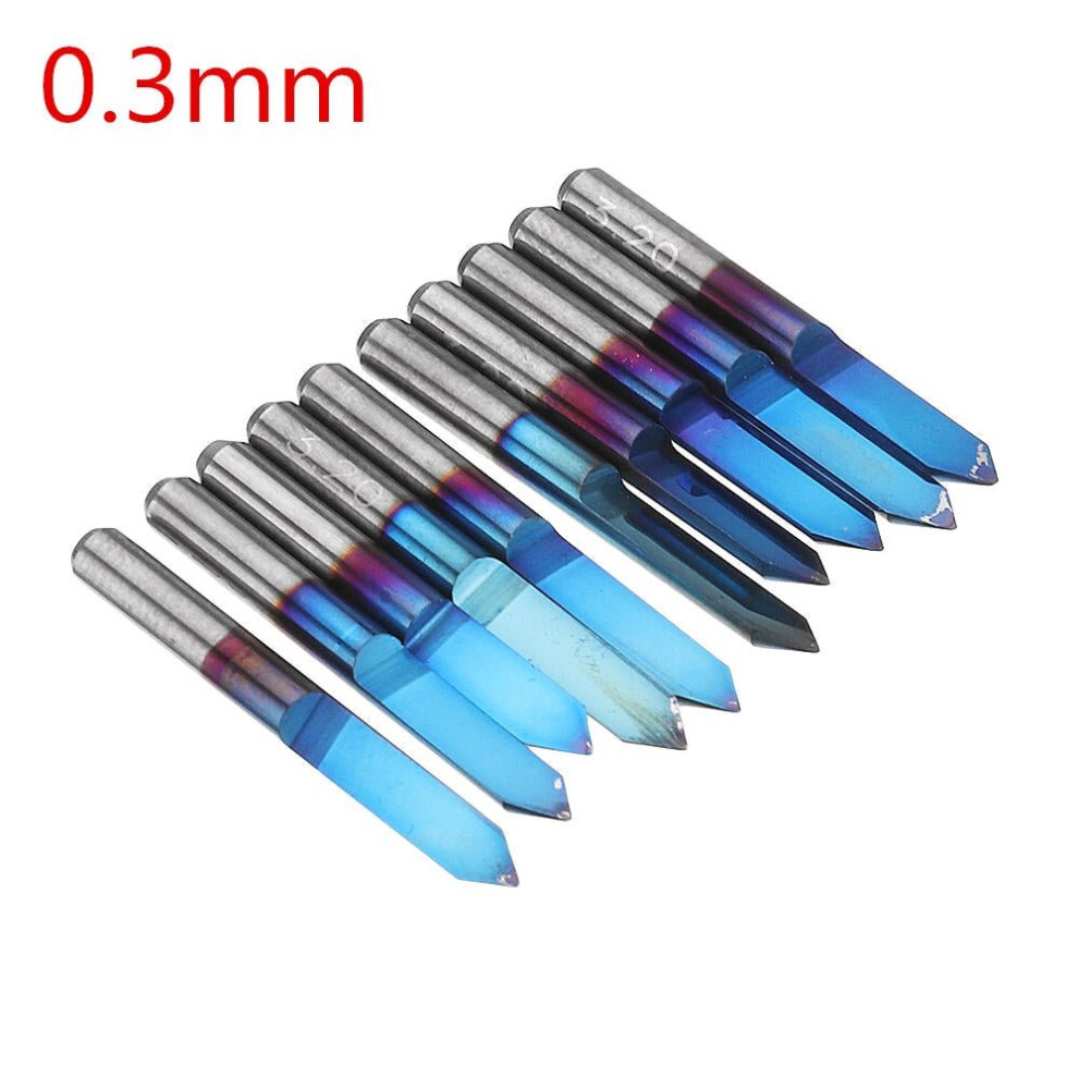 (0.3mm) 10pcs 0.1/0.2/0.3/0.4mm 60 Degree Engraving Bit Flat Bottom PCB Engraving Bit Blue NANO Coated Carbide CNC Router Tool