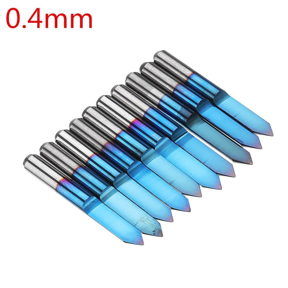 (0.4mm) 10pcs 0.1/0.2/0.3/0.4mm 60 Degree Engraving Bit Flat Bottom PCB Engraving Bit Blue NANO Coated Carbide CNC Router Tool