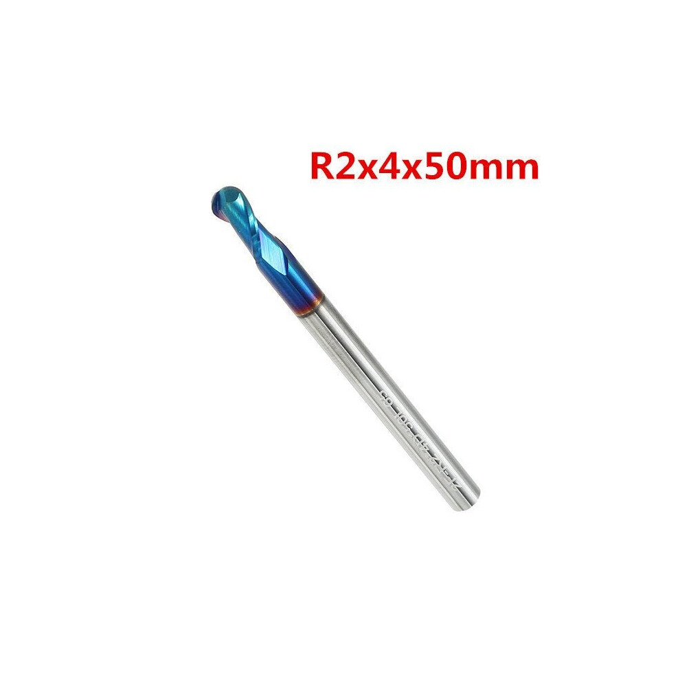 (2) R0.5-R3 2 Flutes Tungsten Carbide End Mill HRC65 NACO Coated Ball Nose Cutter