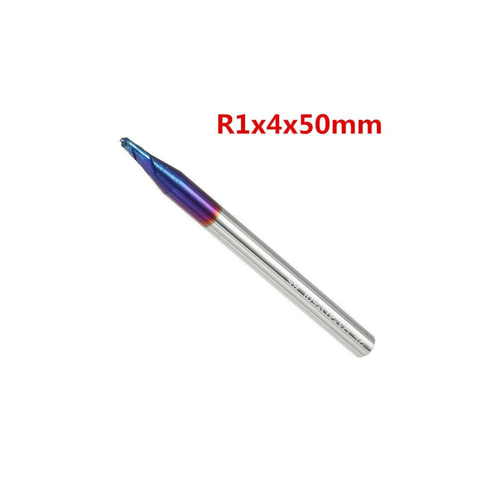 (1) R0.5-R3 2 Flutes Tungsten Carbide End Mill HRC65 NACO Coated Ball Nose Cutter