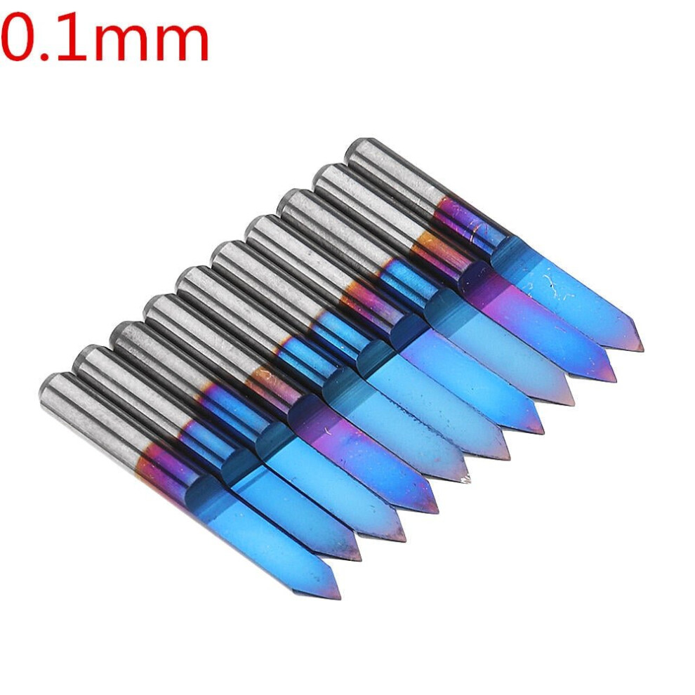 (0.1mm) 10pcs 0.1/0.2/0.3/0.4mm 60 Degree Engraving Bit Flat Bottom PCB Engraving Bit Blue NANO Coated Carbide CNC Router Tool