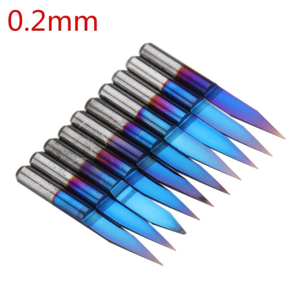 (0.2mm) 10pcs 0.1-0.7mm 20 Degree Engraving Bit Blue Nano Coated Carbide Flat Bottom PCB Engraving Bit CNC Router Tool