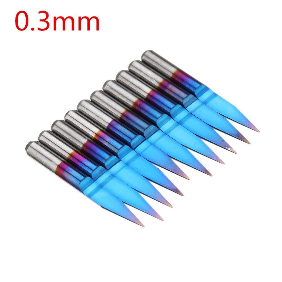 (0.3mm) 10pcs 0.1-0.7mm 20 Degree Engraving Bit Blue Nano Coated Carbide Flat Bottom PCB Engraving Bit CNC Router Tool