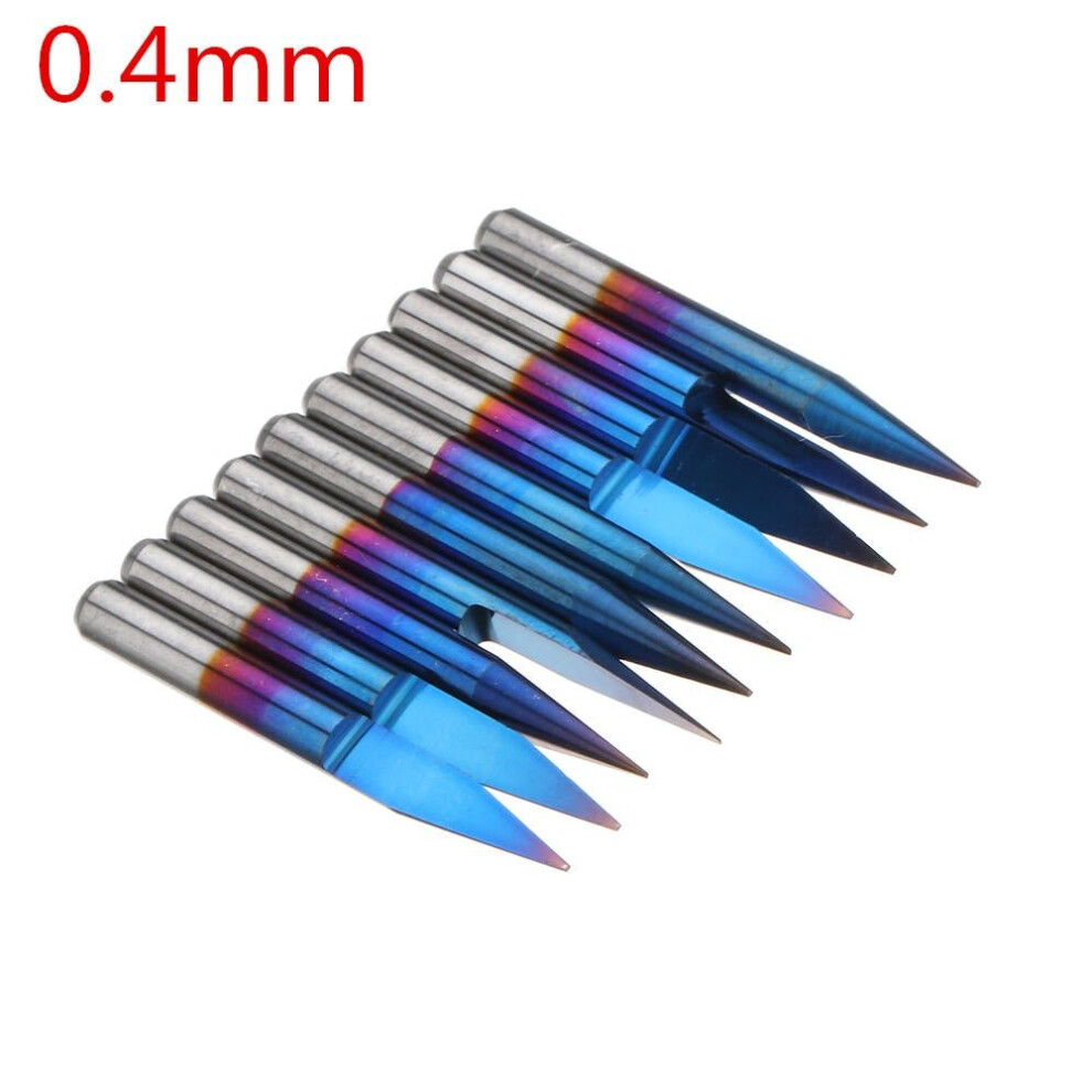 (0.4mm) 10pcs 0.1-0.7mm 20 Degree Engraving Bit Blue Nano Coated Carbide Flat Bottom PCB Engraving Bit CNC Router Tool