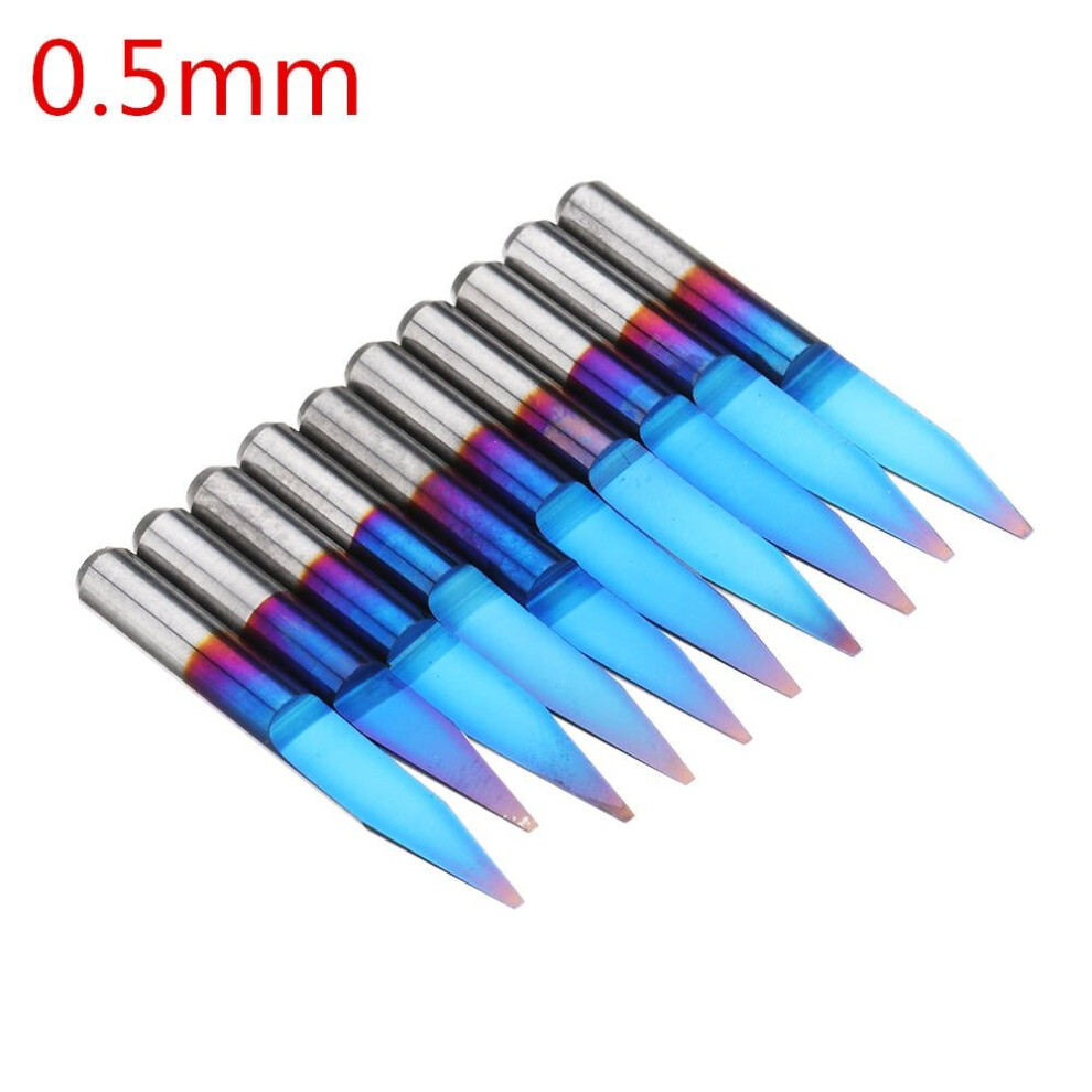 (0.5mm) 10pcs 0.1-0.7mm 20 Degree Engraving Bit Blue Nano Coated Carbide Flat Bottom PCB Engraving Bit CNC Router Tool