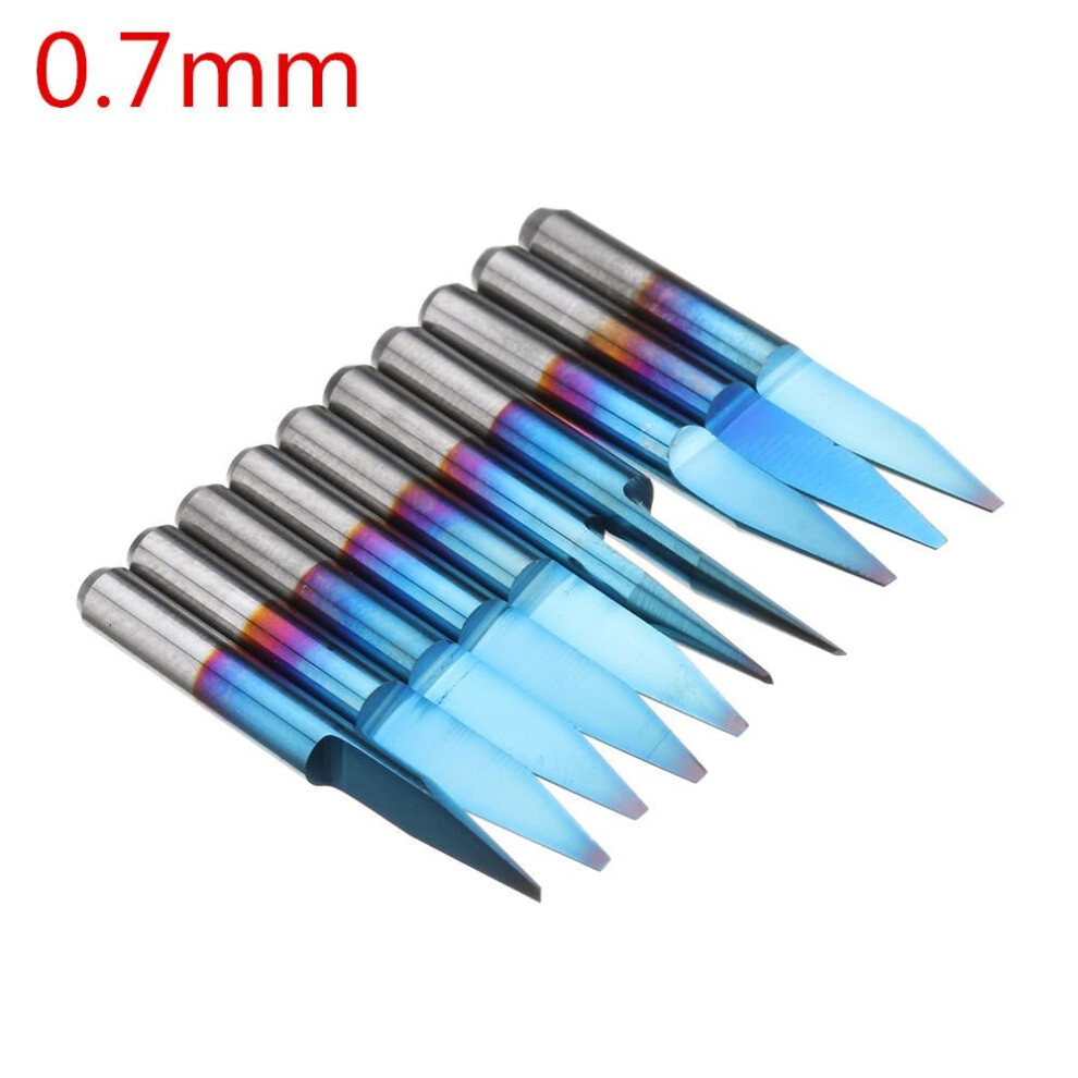 (0.7Mm) 10Pcs 0.1-0.7Mm 20 Degree Engraving Bit Blue Nano Coated Carbide Flat Bottom Pcb Engraving Bit Cnc Router Tool 6112211913247