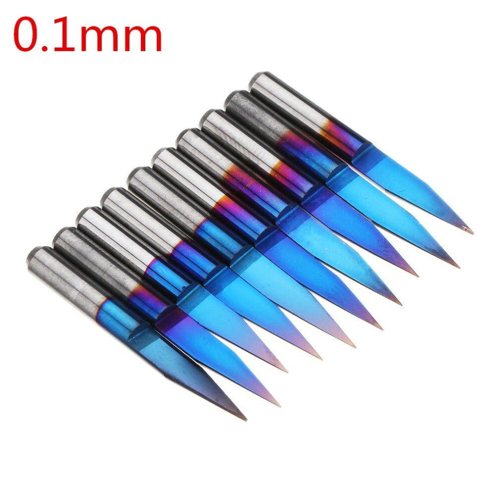 (0.1mm) 10pcs 0.1-0.7mm 20 Degree Engraving Bit Blue Nano Coated Carbide Flat Bottom PCB Engraving Bit CNC Router Tool