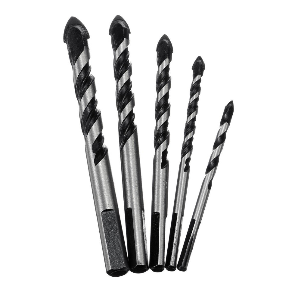 5pcs 5-12mm Black Triangle Twist Drill Bit Concrete Glass Ceramic Tile Marble Set