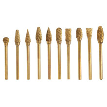 10Pcs Titanium Coated Tungsten Carbide Burr Rotary Drill Bits 1/8 Inch Shank Cutter Files