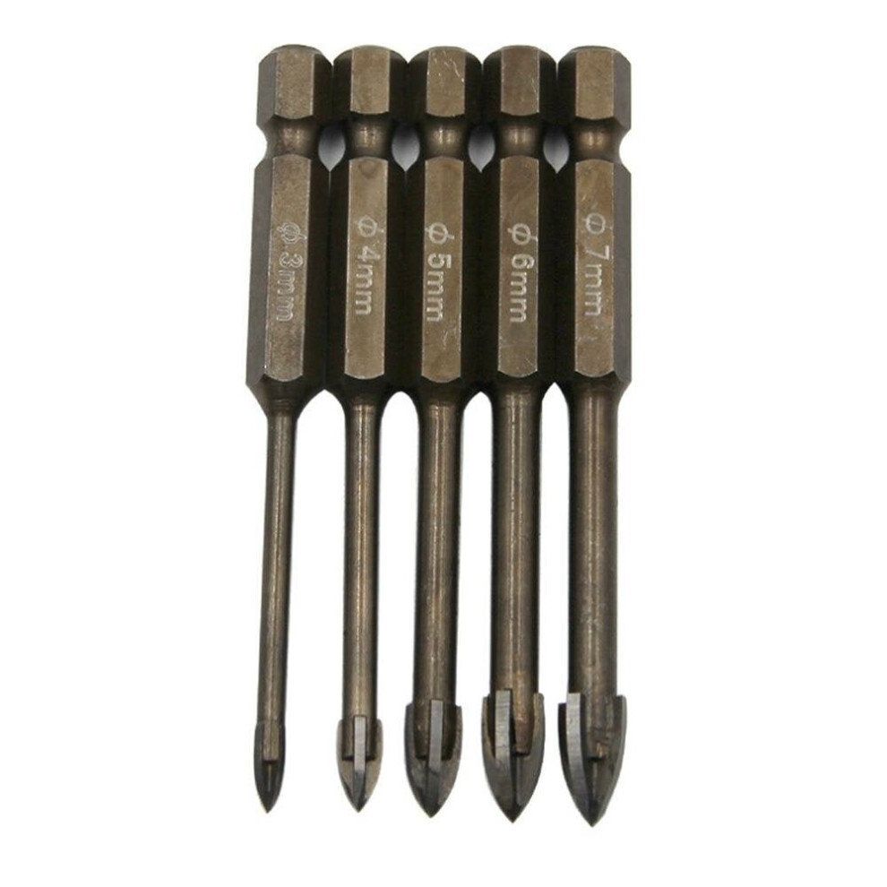 5pcs 3-7mm Cross Glass Drill Bit Hexagon Shank Ceramic Set