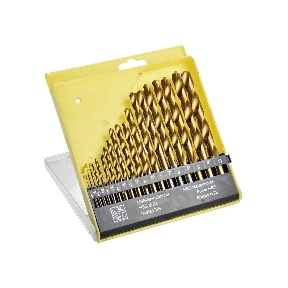 19Pcs 1.0-10.0Mm Hss Titanium Coated Twist Drill Bit Set For Metal Wood Drilling 6112211919300