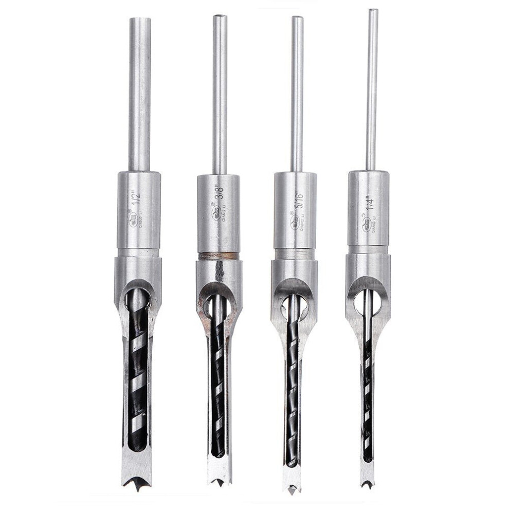 (4pc/Sets) 6.35/7.94/9.5/12.7mm Square Hole Drill Bit Mortising Chisel 1/4 to 1/2 Inch