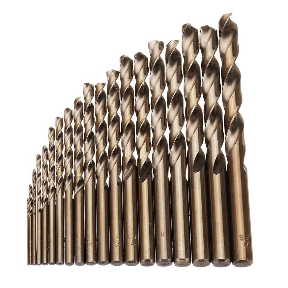 19pcs 1-10mm HSS M35 Cobalt Twist Drill Bit Set for Metal Wood Drilling