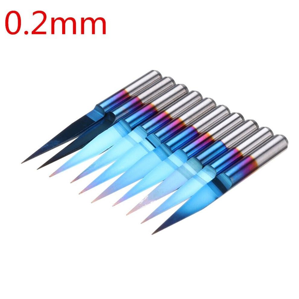 (0.2mm) 10pcs 0.1/0.2/0.3mm 15 Degree Blue Nano Coated Carbide Engraving Bit Flat Bottom PCB Engraving Bit CNC Router Tool