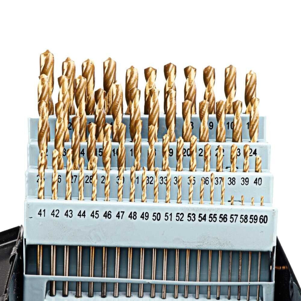 60Pcs Individual Twist Drill Bits Round Shank Set Titanium Coating HSS Quick Change