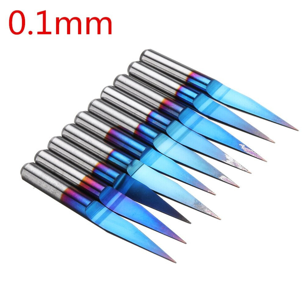 (0.1mm) 10pcs 0.1/0.2/0.3mm 15 Degree Blue Nano Coated Carbide Engraving Bit Flat Bottom PCB Engraving Bit CNC Router Tool