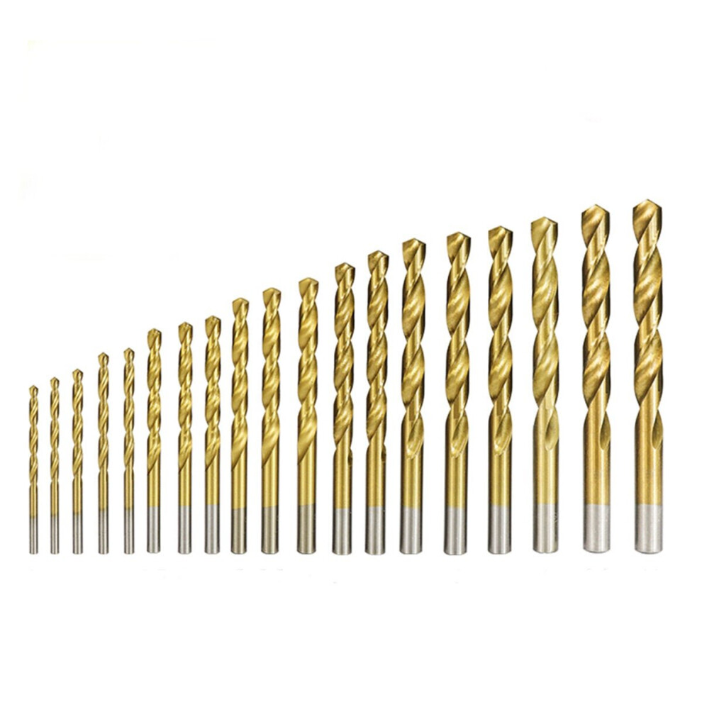 (Gold, 19Pcs) 13/19Pcs Titanium Coated High-Speed Steel Twist Drill Set Electric Hole Bit 6112211947815