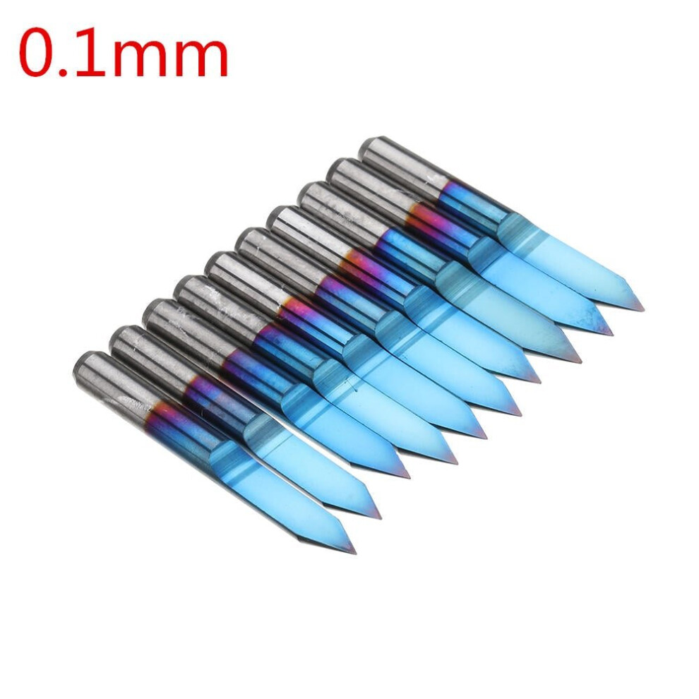 (0.2mm) 10pcs 0.1/0.2/0.3/0.4/0.5mm 45 Degree Flat Bottom PCB Engraving Bit Blue NANO Coated Carbide CNC Router Tool