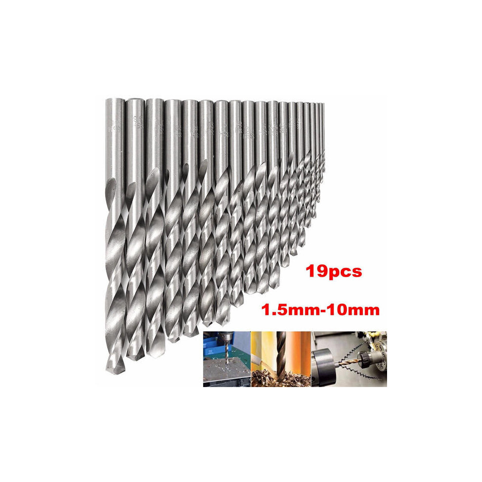 19pcs 1.5mm to 10mm HSS Twist Drill Bit Set