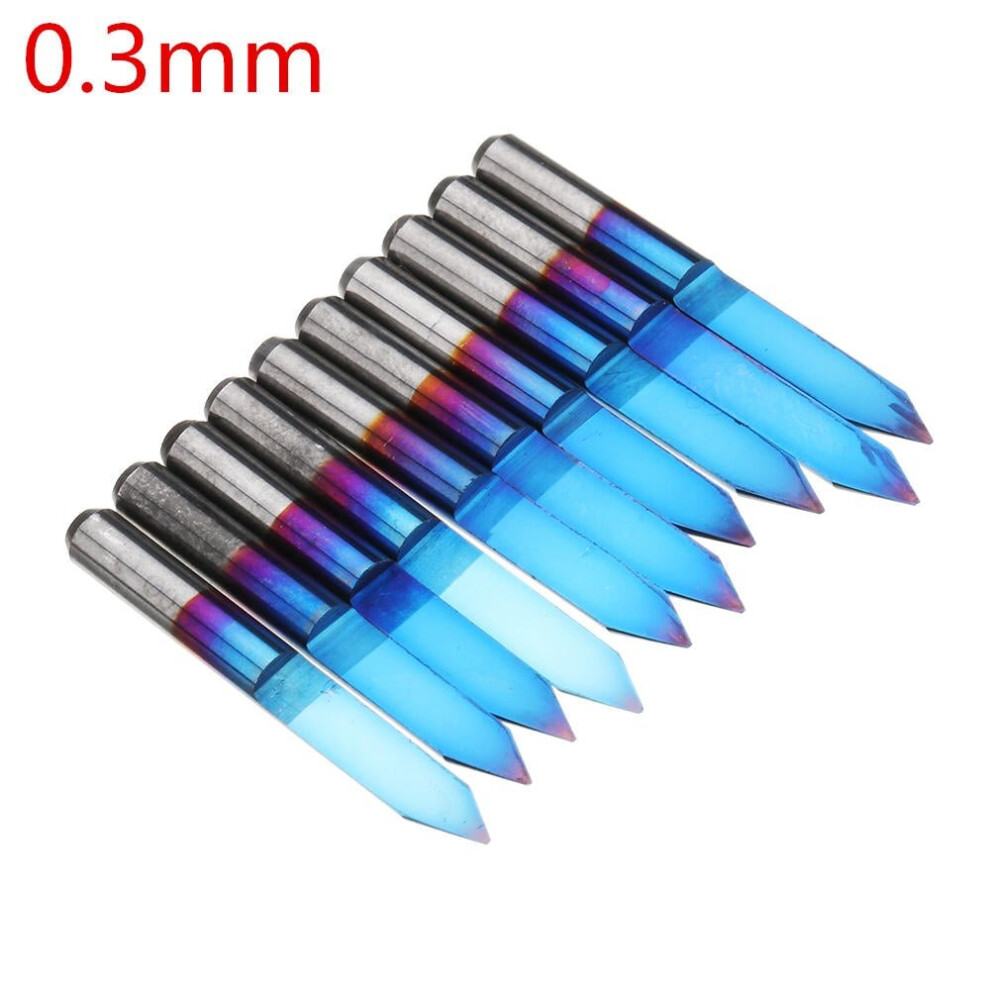 (0.4mm) 10pcs 0.1/0.2/0.3/0.4/0.5mm 45 Degree Flat Bottom PCB Engraving Bit Blue NANO Coated Carbide CNC Router Tool