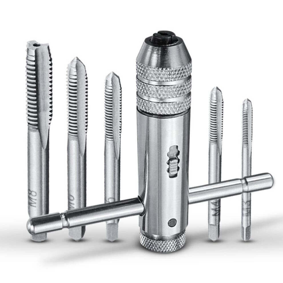 (5Pc Thread Tap) T-Type Ratchet Tap Wrench M3-M8 Thread Metric Adjustable Tap Wrench Tool Set 6112211948126