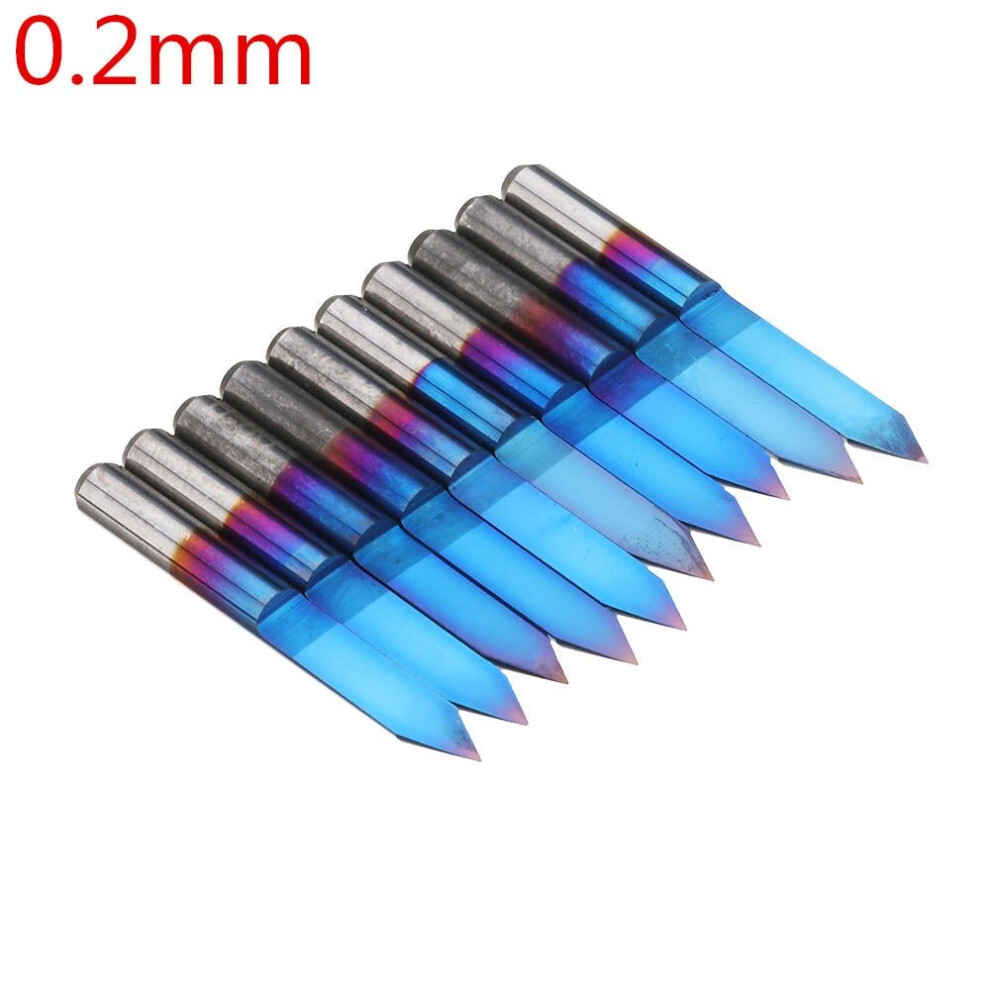 (0.3mm) 10pcs 0.1/0.2/0.3/0.4/0.5mm 45 Degree Flat Bottom PCB Engraving Bit Blue NANO Coated Carbide CNC Router Tool