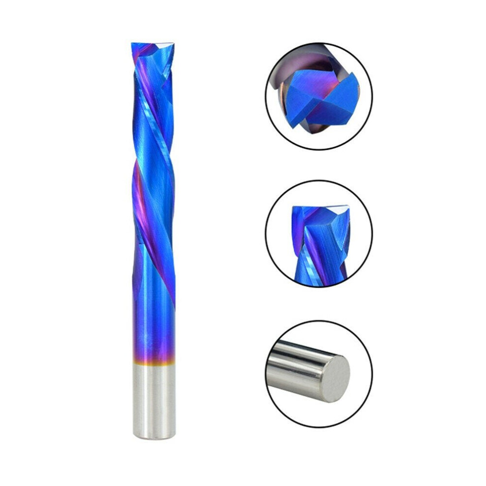 (3.175X28x60mm) Carbide 2 Flute Up Down Milling Cutter 3.175Mm Shank Blue Nano Coating Cnc Router Bit 2 Flute End Mill 3654659293817