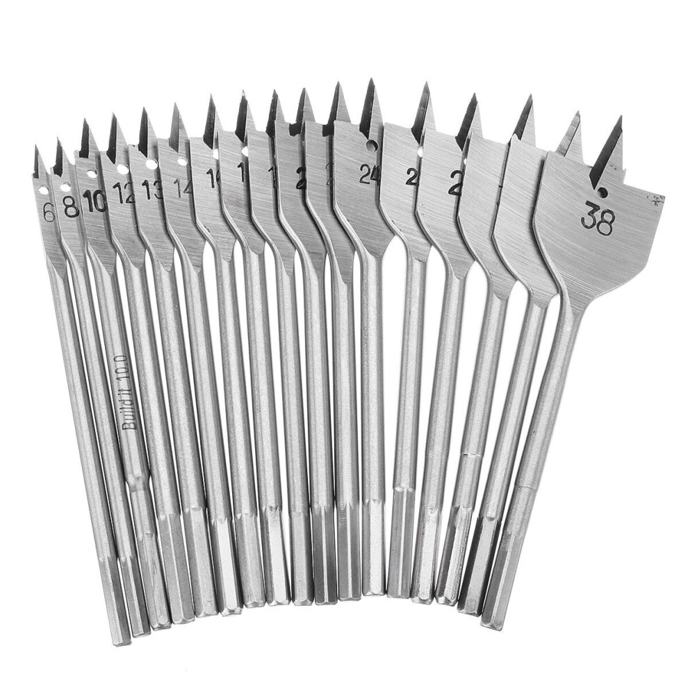 17Pcs 6-38mm Flat Drill Bit Set High Carbon Steel Cutter Carpenter Tool Woodworking