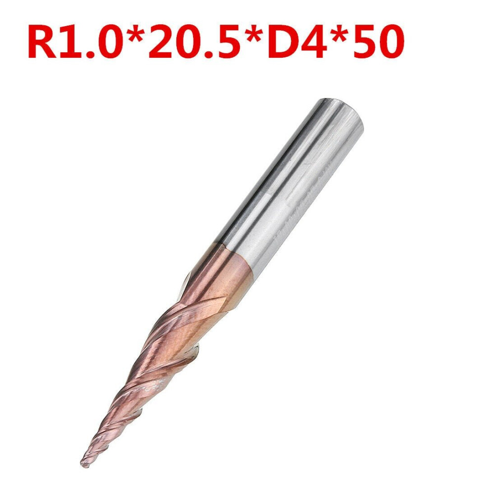 (R1*20.5*D4*50) 2 Flutes R0.25/ R0.5/ R0.75/ R1.0 *20.5*D4*50 Ball Nose End Mill HRC50 Taper Milling Cutter