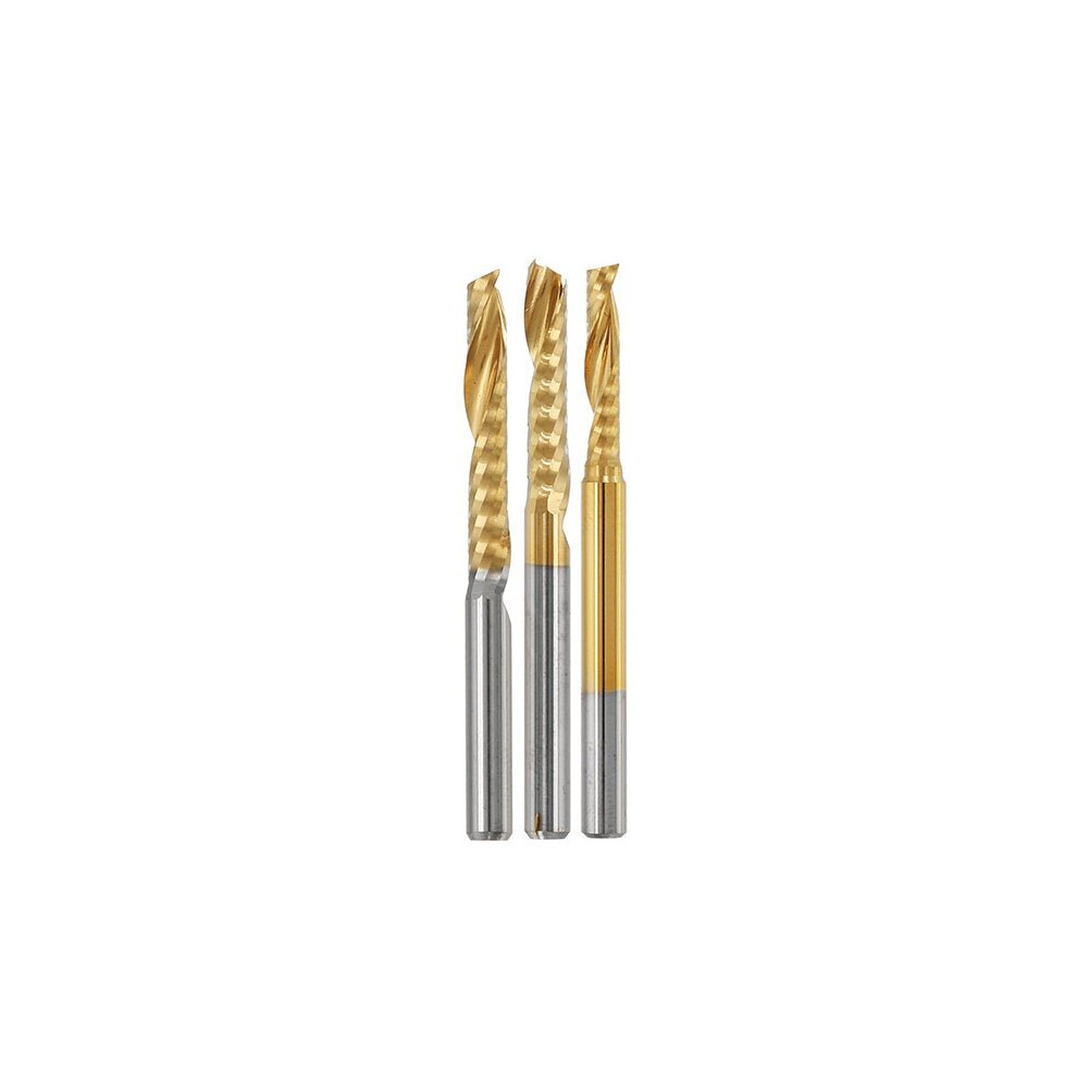 (12mm) 3.175mm Shank 12/15/17/22mm Single Flute End Mill Cutter Titanium Coated Spiral Drill Bit