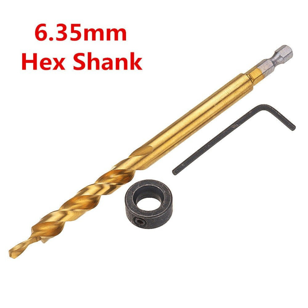 (6.35mm) 9.5mm Twist Step Drill Bit 3/8" Round/Hex Shank Drill for Pocket Hole Jig