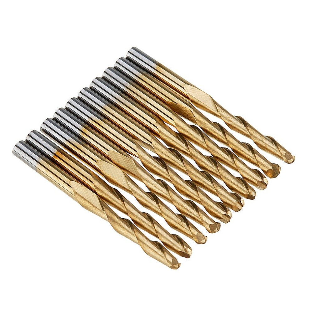 (12mm) 10pcs 3.175mm Shank Ball Nose End Milling Cutter Titanium Coated Two Flute 12mm/22mm CNC Tool