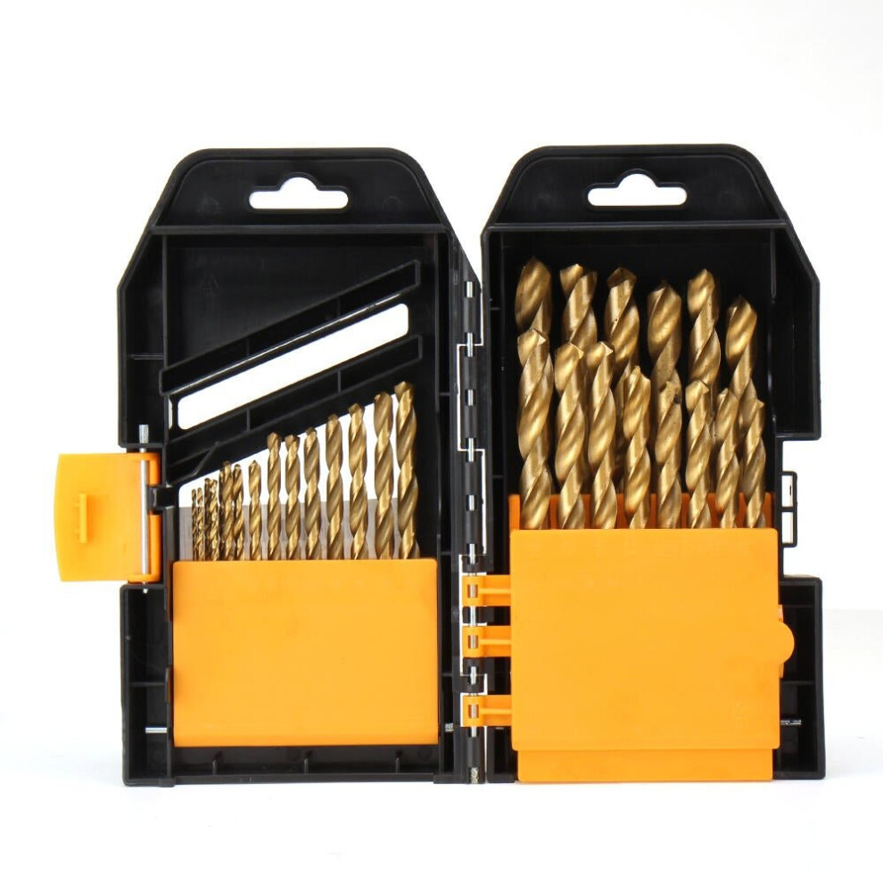 29Pcs 1/16 to 1/2 Inch Titanium Coated HSS Twist Drill Bit Set 118 Degree Point with Plastic Box for Wood Aluminum Copper