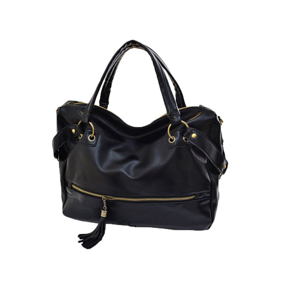 (Black) Handbags PU Leather Rivet Tassel Shoulder Crossbody Bags