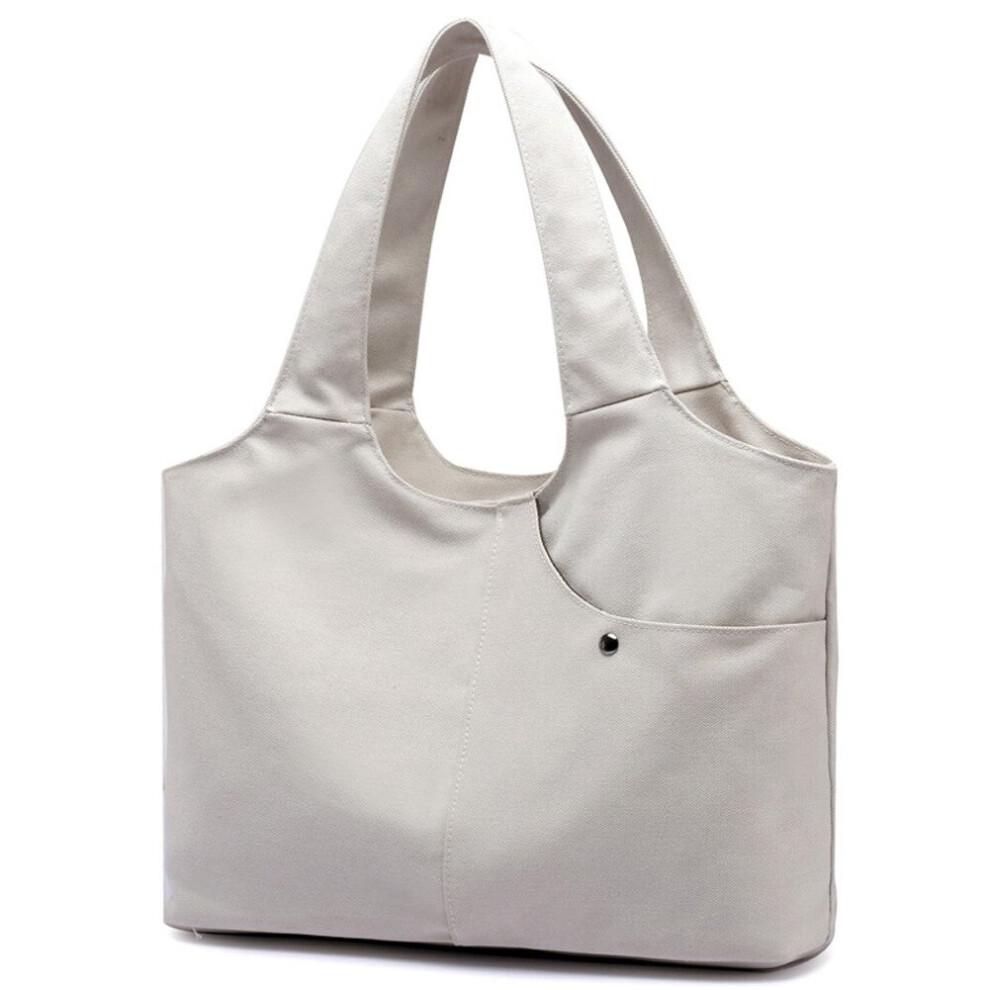 (White) Women Canvas Shoulder Bag Handbag Large Capacity Zipper Pockets Totes