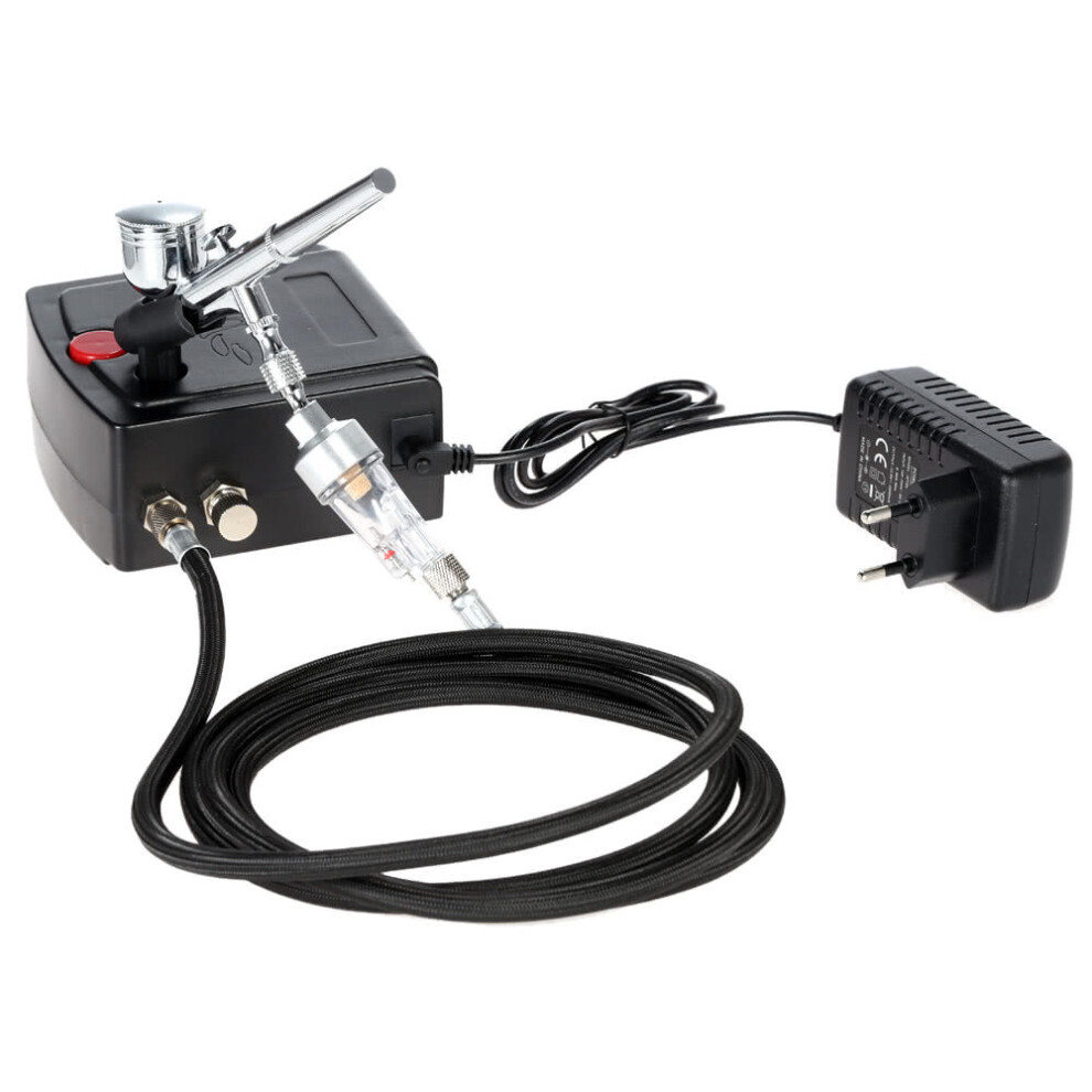 (UK Plug) Professional Gravity Feed Dual Action Airbrush for Art Painting Tattoo Manicure Craft Cake