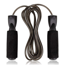 (Black) Speed Jumping Rope Steel Wire Boxing Skipping Workout Fitness Exercise Training Adjustable Length