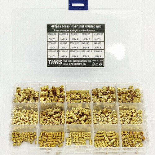 420Pcs M2 M3 M4 M5 Metric Female Thread Brass Knurled Nut Threaded Insert Embedment Nuts Assortment Kit 1