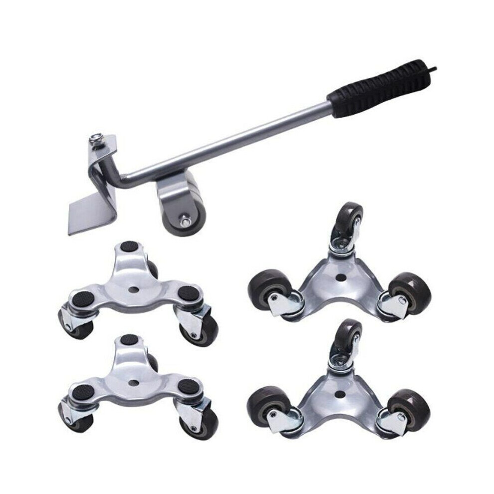 5Pcs Furniture Slider Mover & Lifter Tool Kit Easy Moving System Roller Riser Transport Trolley For Bulky Heavy Loads Silver 3654659057341