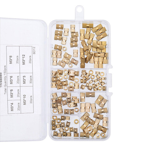 M3BN5 150Pcs M3 Knurled Brass Threaded Insert Nut Female Thread Embedment Nuts Assortment 2