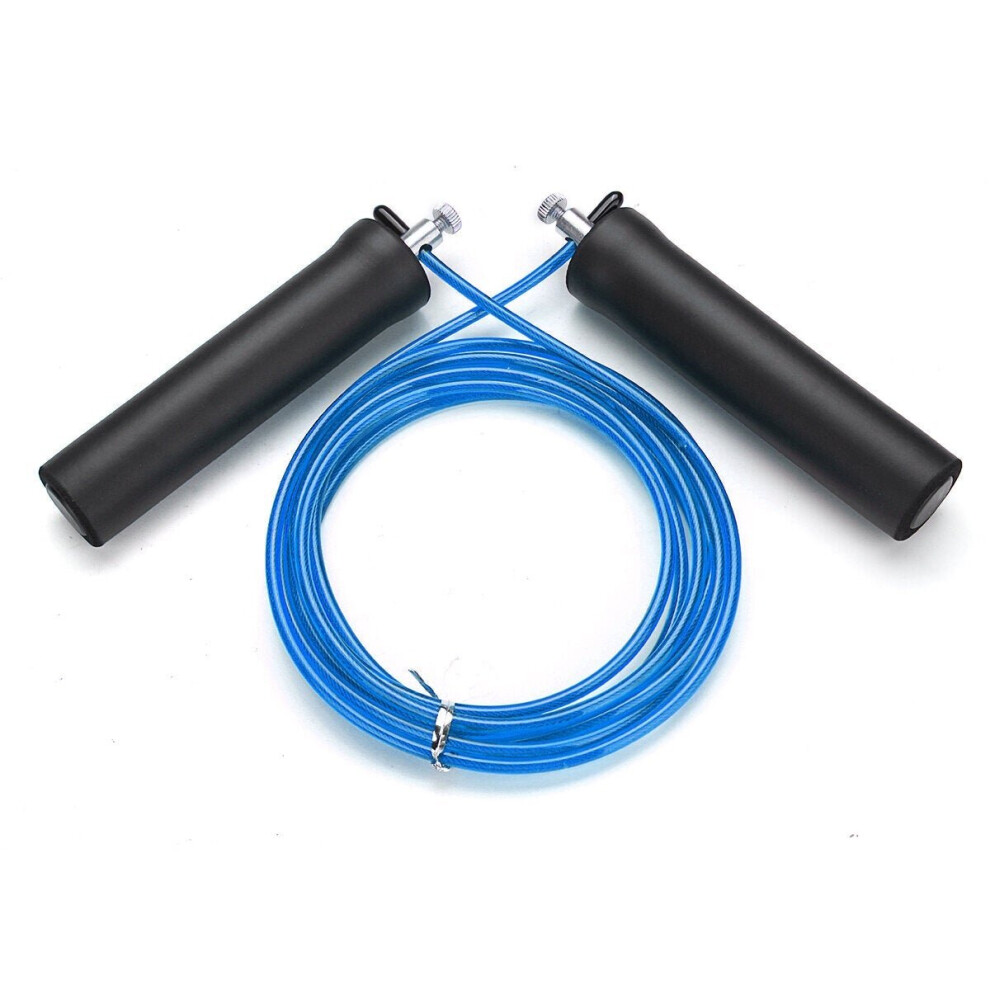 (Blue) 3M Steel Wire Speed Skipping Rope Jumping Adjustable Crossfit Fitnesss Exercise