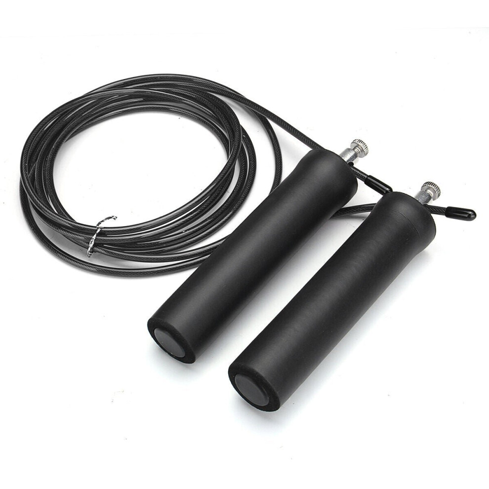 (Black) 3M Steel Wire Speed Skipping Rope Jumping Adjustable Crossfit Fitnesss Exercise