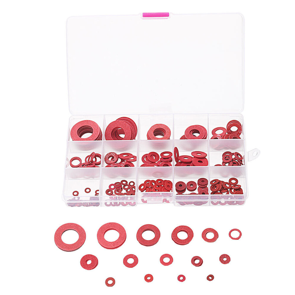 225Pcs Red Steel Paper Washer Insulation Pad Flat Gasket Spacers 15 Sizes Assortment 3654659464347
