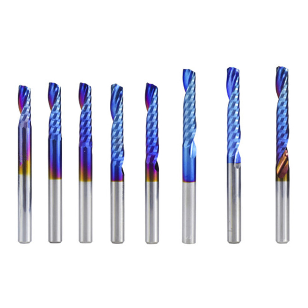 (4*8*45mm) 4mm Shank 1 Flute Spiral End Mill Carbide End Mill Blue Nano Coating CNC Router Bit Single Flute End Mill Milling Cutter