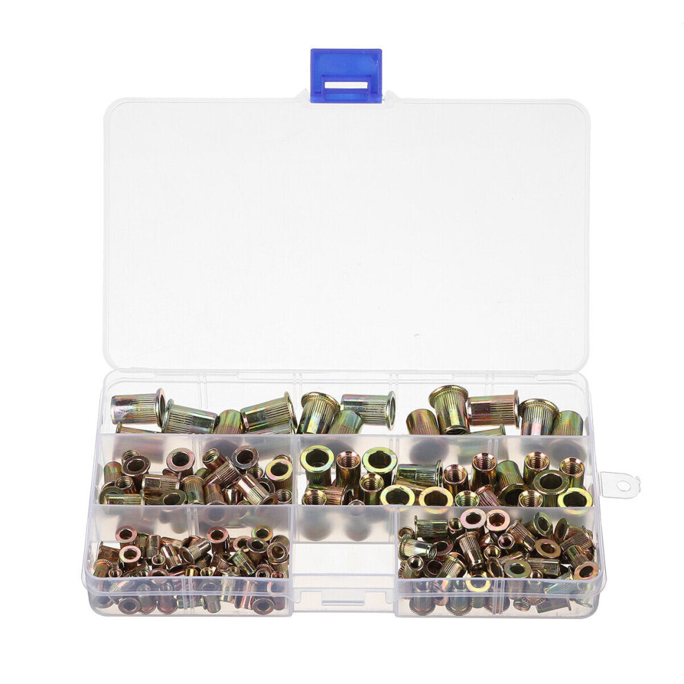 165Pcs M3/M4/M5/M6/M8 Mixed Carbon Steel Zinc Plated Flat Head Threaded Insert Nut 3654659460264