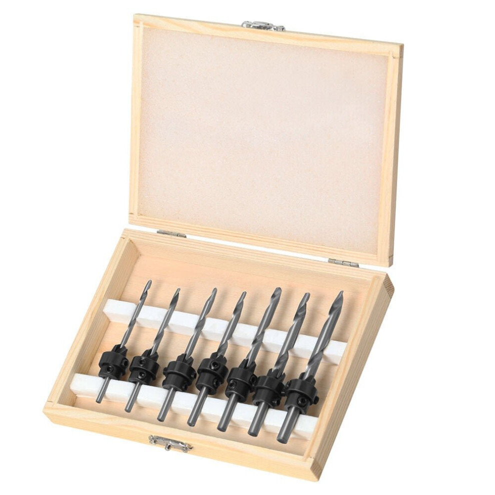 7Pcs 4241 HSS Countersink Drill Bits Set Wood Screw Hole Cutter Tapered Adjustable Stop Collar